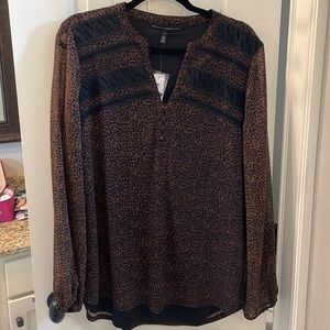 White House black market leopard print blouse with sheer sleeves